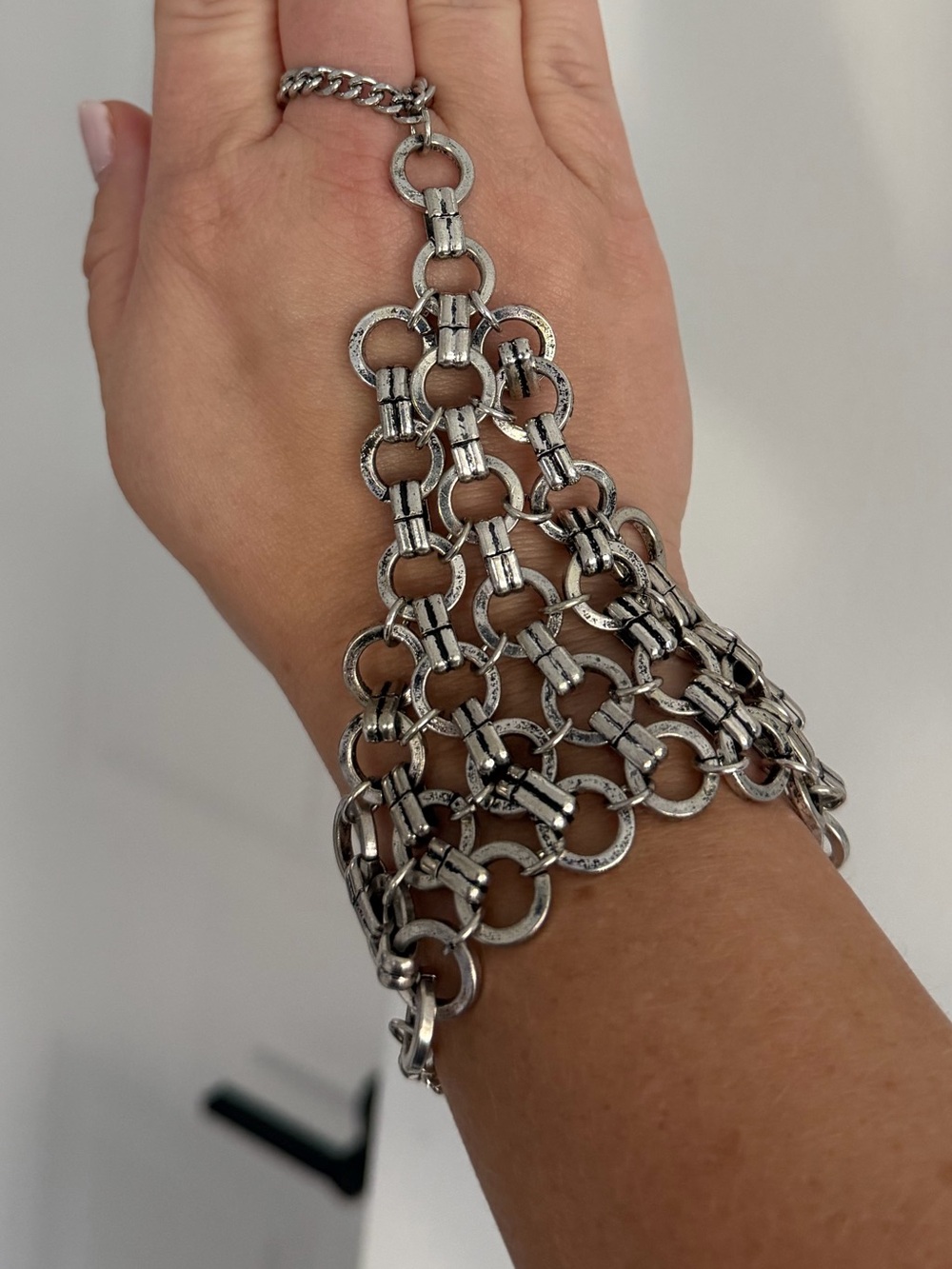 Silver-Tone Chainlink Hand Bracelet